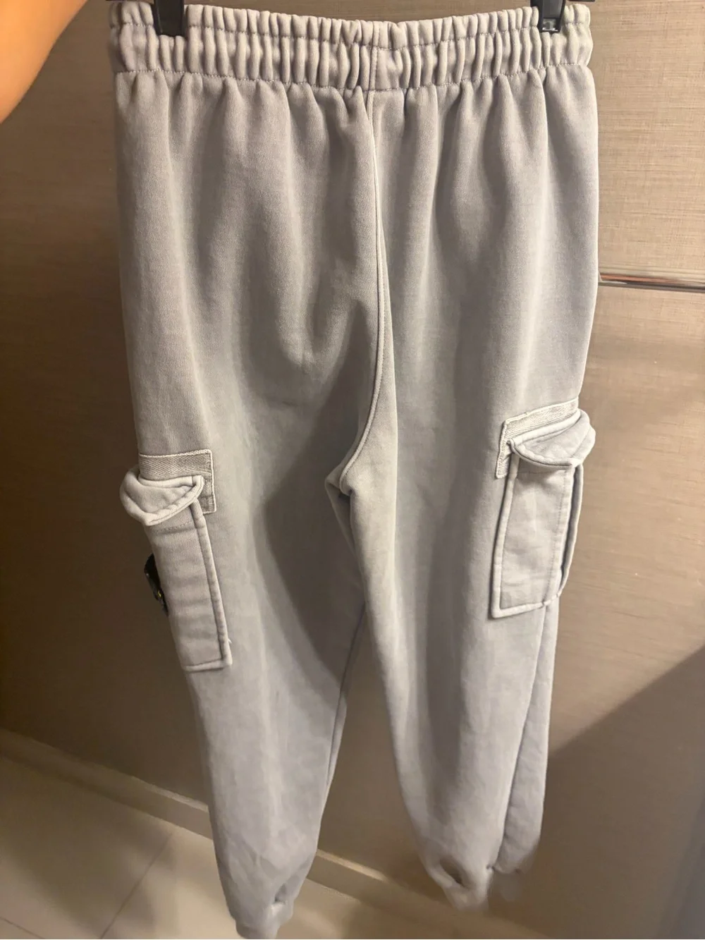 Stone Island Pale Gray Cargo Sweatpants with Patch
